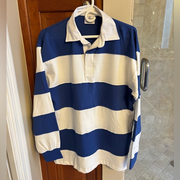 NWOT Front Row Sewn Stripe Long Sleeve Rugby Polo Shirt - Picture 1 of 4